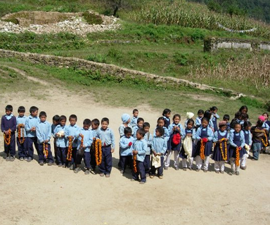 Our first meeting with the children from Namo Buddha School, Solukhumbu